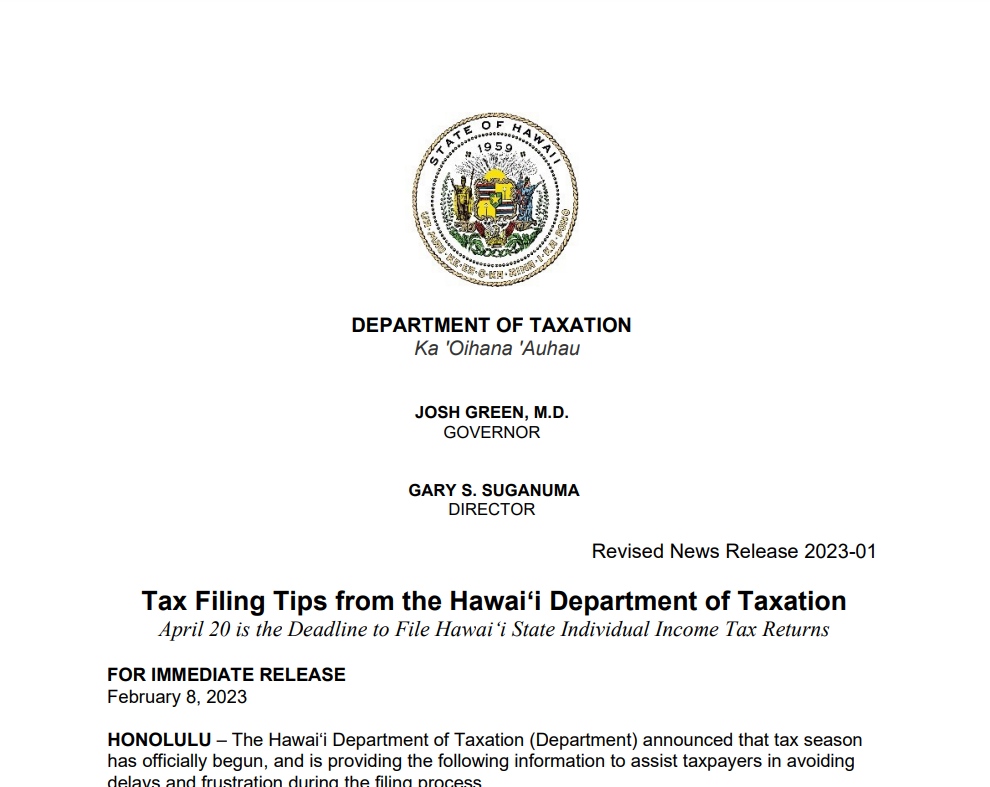 Hawaii Tax Rebate 2023