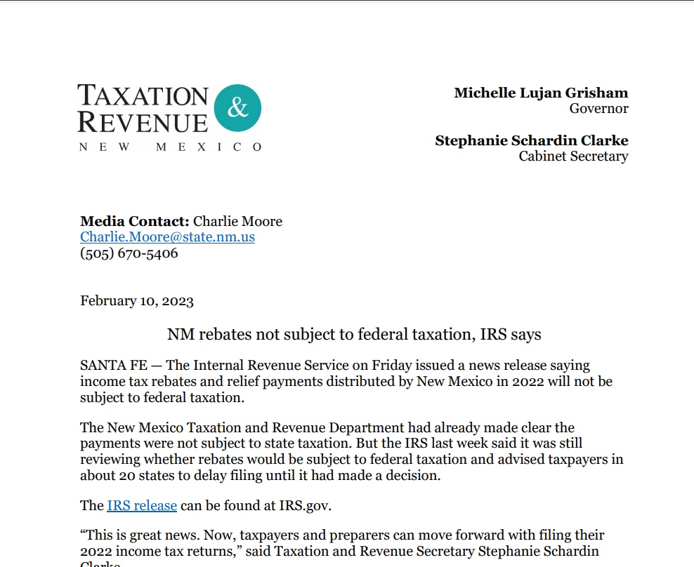 Nm Tax Rebate 2023