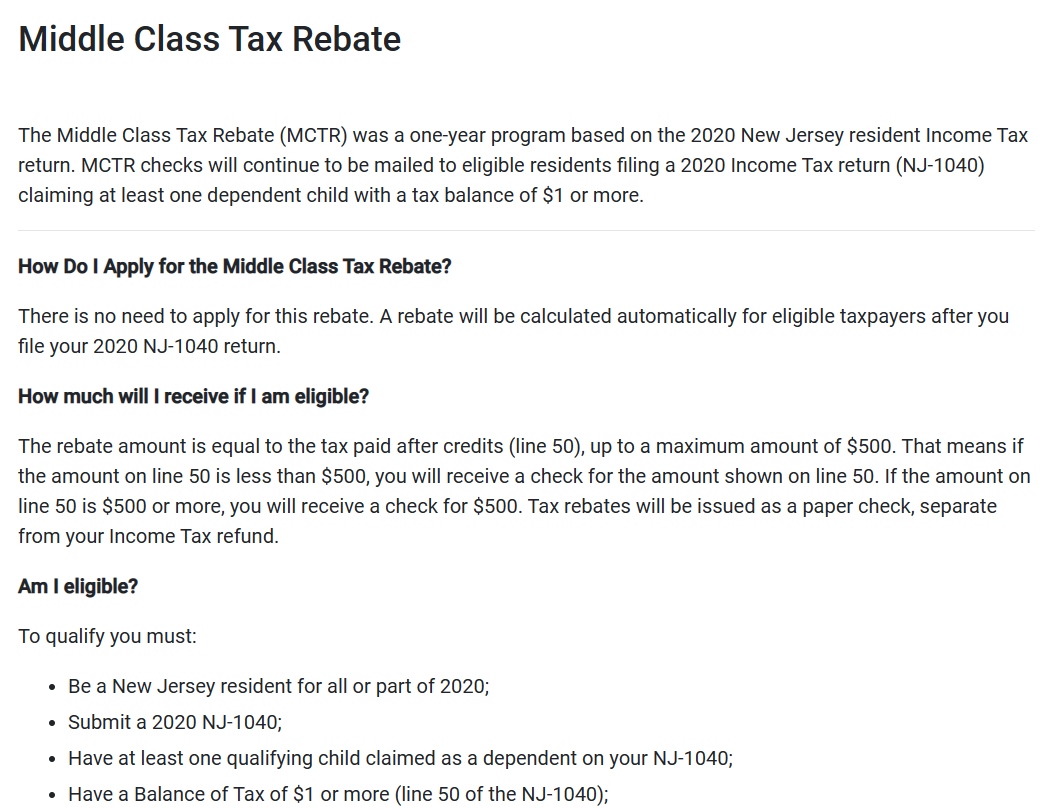 Middle Class Tax Rebate Nj 2023