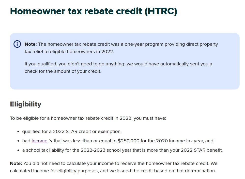 NYS 2023 Homeowner Tax Rebate