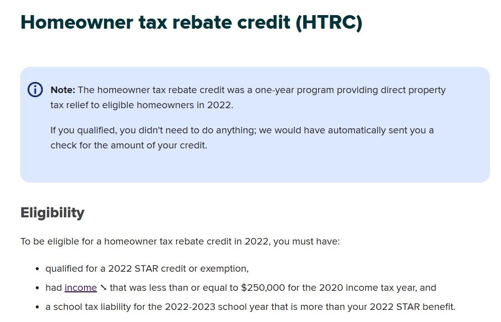 New York State Property Tax Rebate 2023